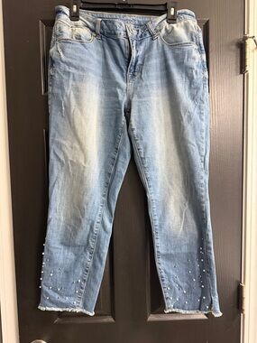 Maurices Light Blue Cropped Jeans with Pearl Accent